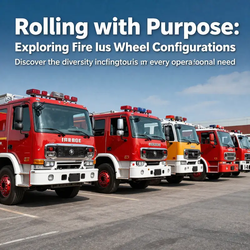 A variety of fire trucks displaying different wheel setups, highlighting their unique designs and functionalities in emergency responses.