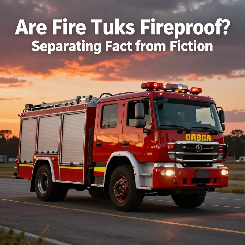 A fire truck against a sunset backdrop, symbolizing bravery in firefighting.