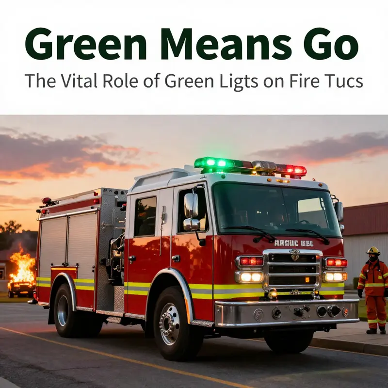 Fire truck with green lights contrasted against a sunset, symbolizing life-saving efforts by emergency responders.