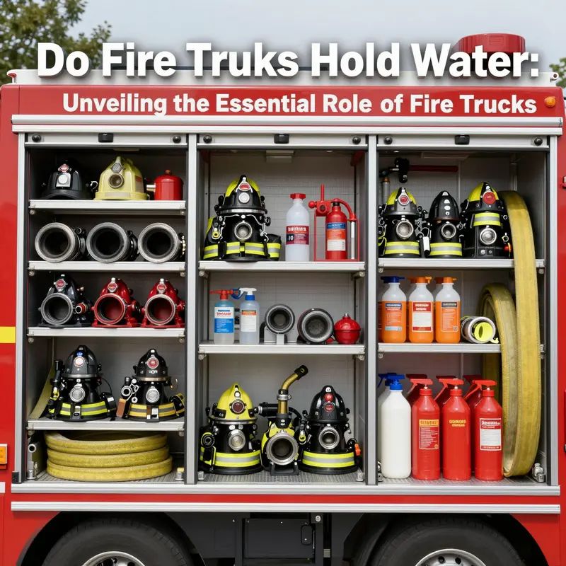 An overview of a fire truck highlighting its water tank and sophisticated design, essential for firefighting.