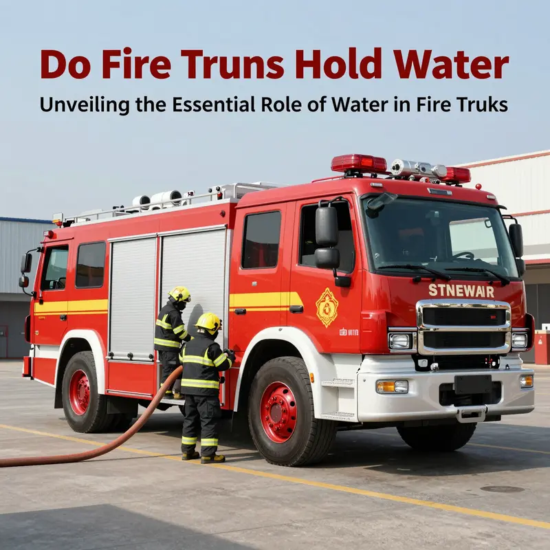 An overview of a fire truck highlighting its water tank and sophisticated design, essential for firefighting.