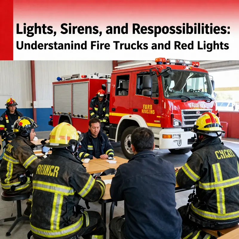 A fire truck navigating through a red light, illustrating the legal framework that governs emergency responses.