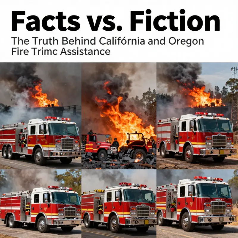 Montage of fire trucks working together to fight wildfires, emphasizing teamwork.