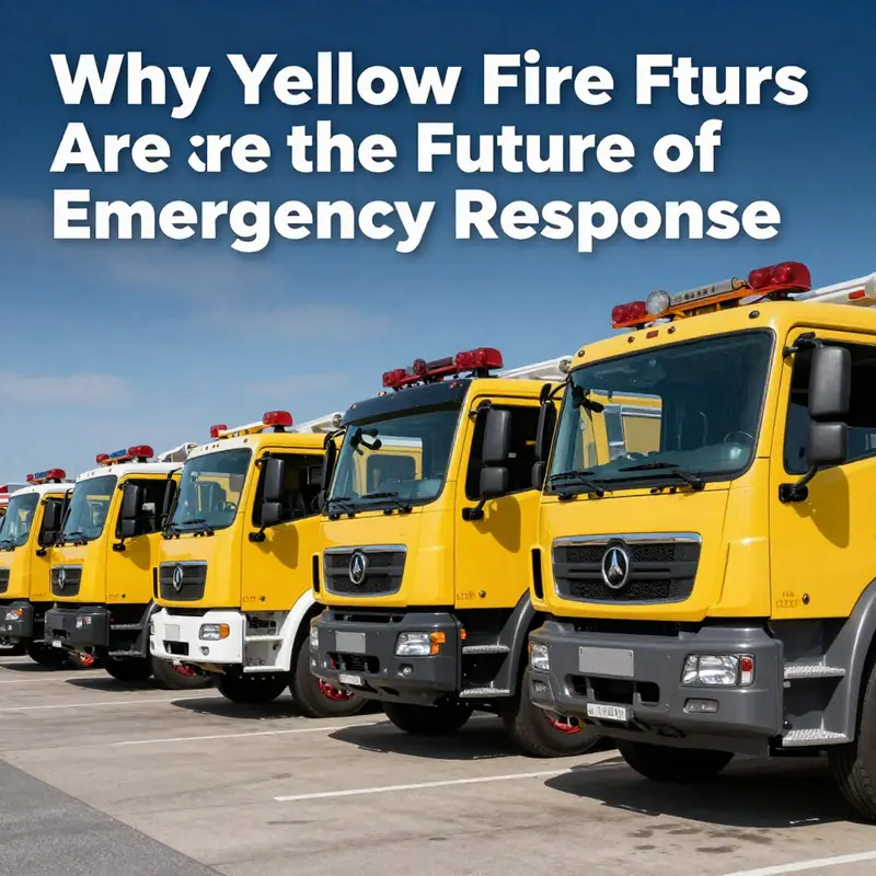 A lineup of vibrant yellow fire trucks against a clear blue sky, highlighting their modern design.
