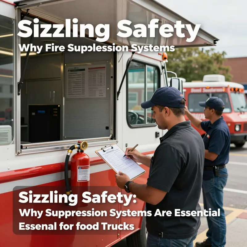 A lively food truck scene highlighting the necessity of fire suppression systems.