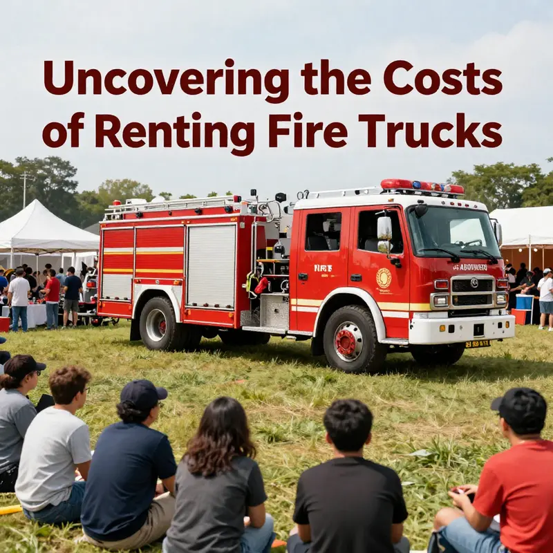 Government officials assess operations around a rented fire truck.