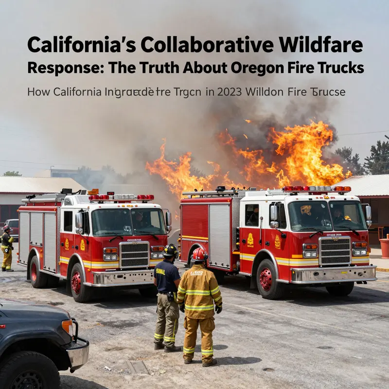 Firefighters from California and Oregon collaborate at a wildfire site, illustrating the mutual aid efforts of 2023.