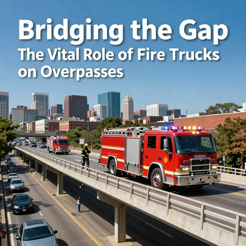 Fire truck positioned on an overpass, ready for rapid emergency response.