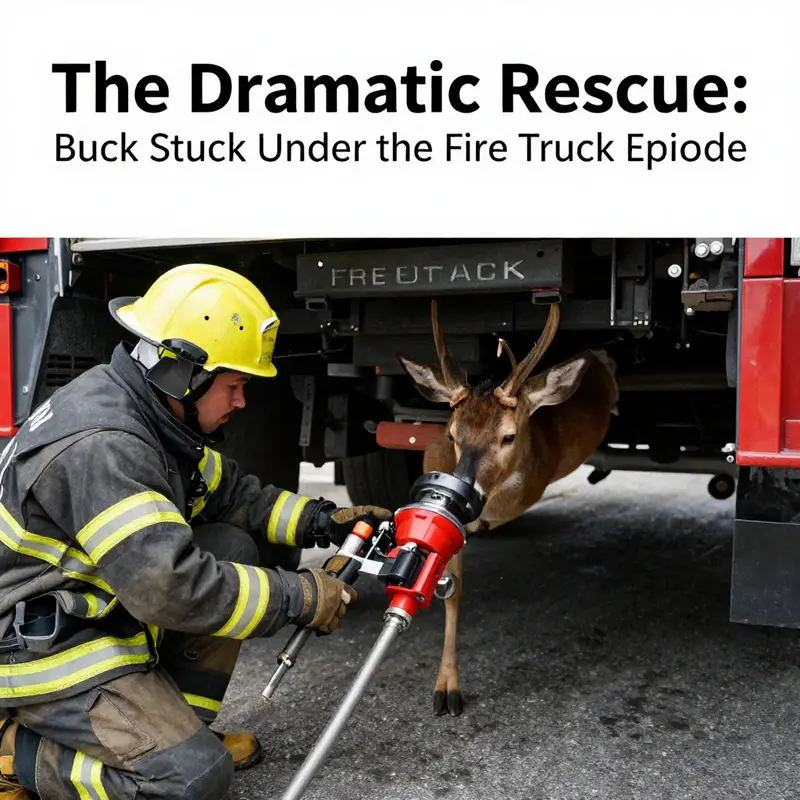 Firefighters and wildlife rescue teams unite to help a buck trapped under a fire truck in a remarkable display of cooperation.