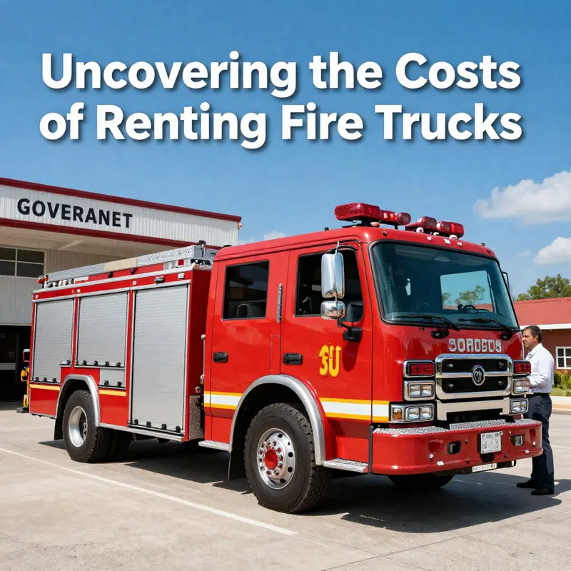 Government officials assess operations around a rented fire truck.