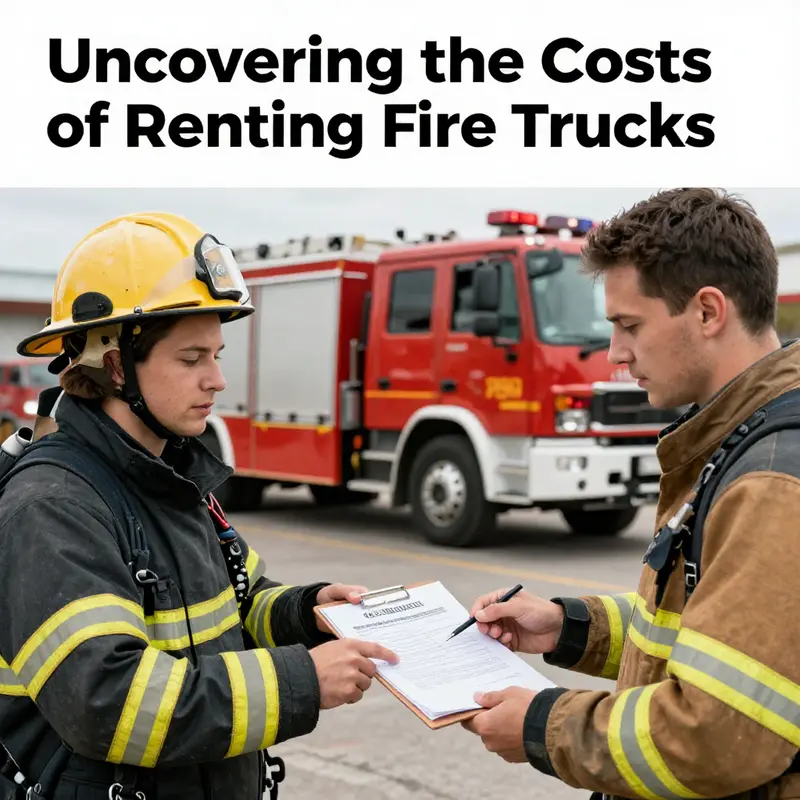 Government officials assess operations around a rented fire truck.