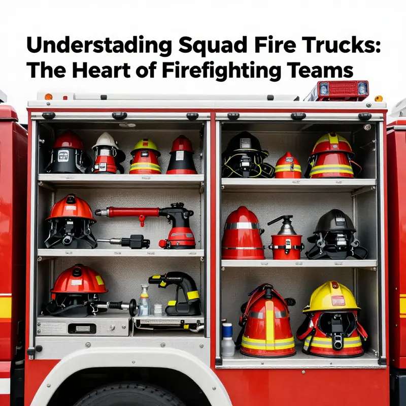 A squad fire truck at the station ready for action, equipped for specialized firefighting teams.