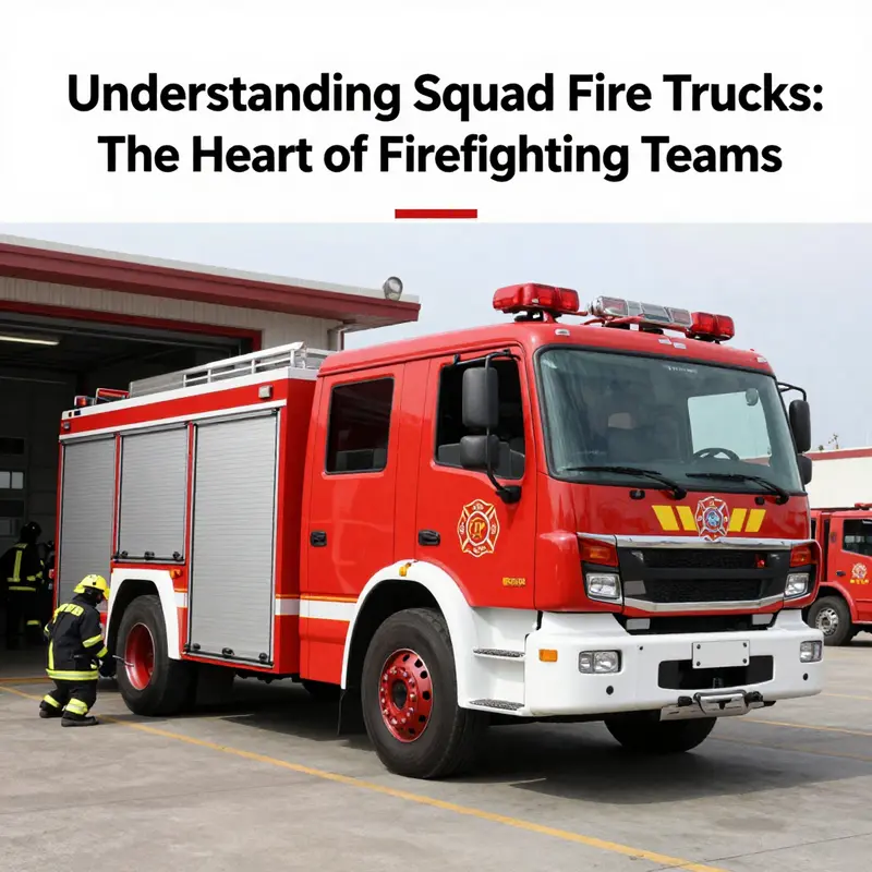 A squad fire truck at the station ready for action, equipped for specialized firefighting teams.