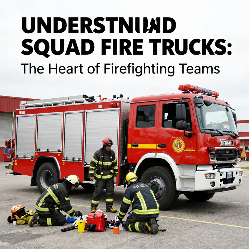 A squad fire truck at the station ready for action, equipped for specialized firefighting teams.