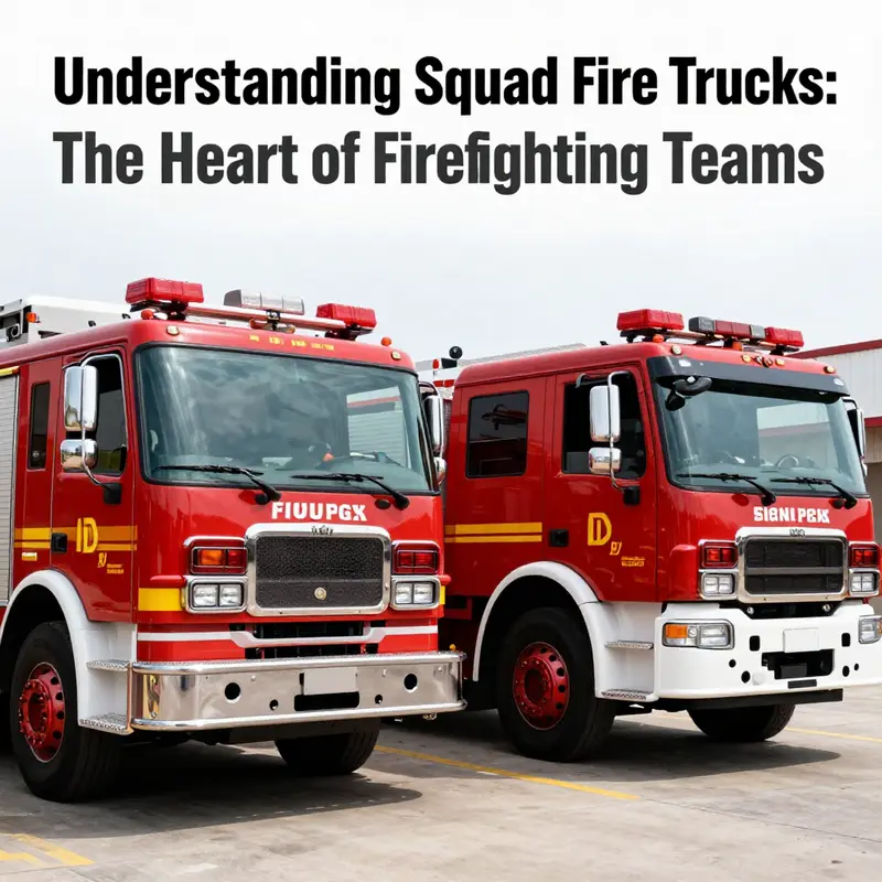 A squad fire truck at the station ready for action, equipped for specialized firefighting teams.