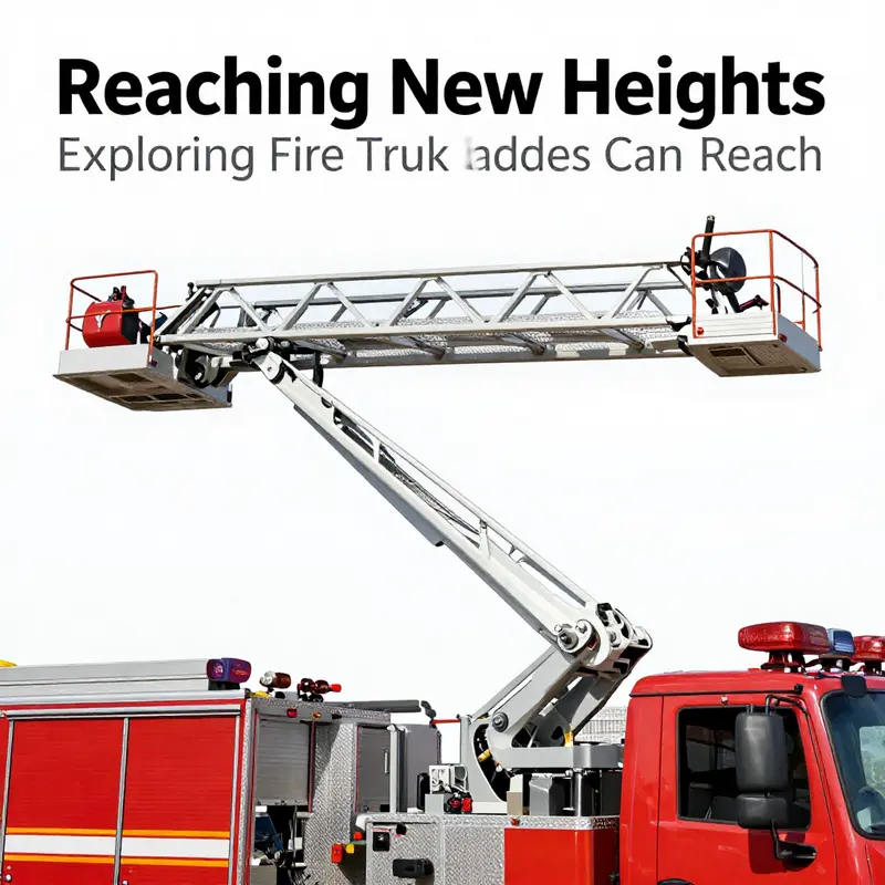 The impressive 112-meter fire truck ladder demonstrating its remarkable reach among skyscrapers.