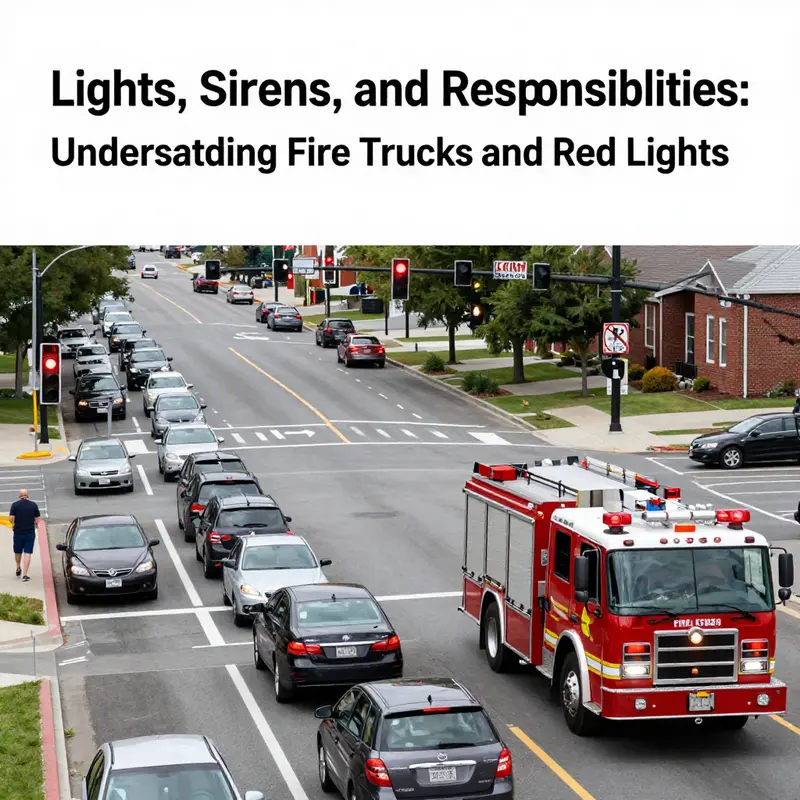 A fire truck navigating through a red light, illustrating the legal framework that governs emergency responses.