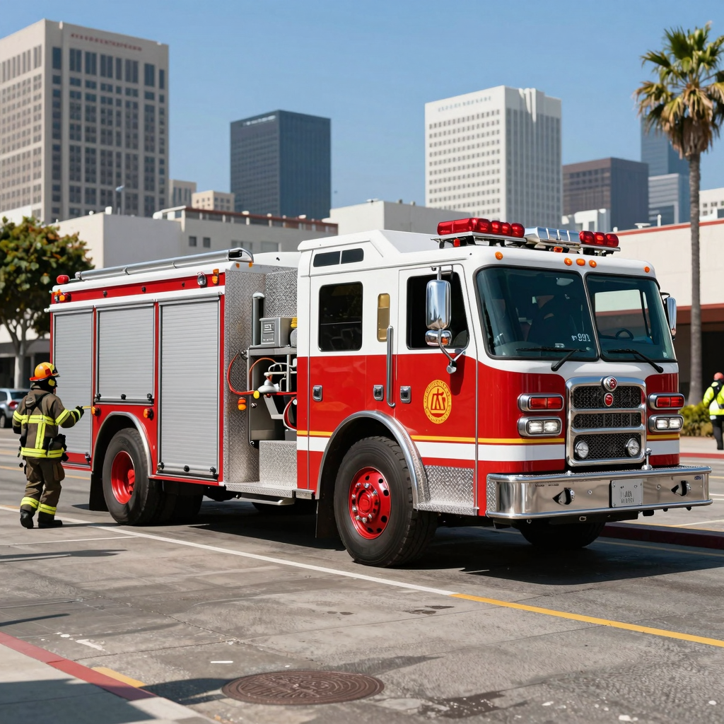 Electric fire truck in action in Los Angeles