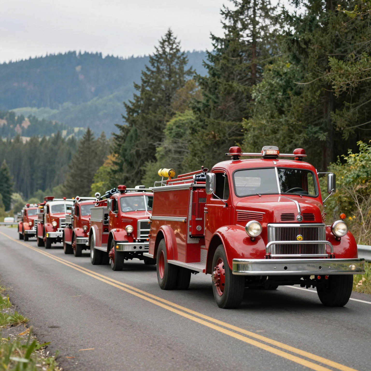 Vintage Fire Trucks on the Road