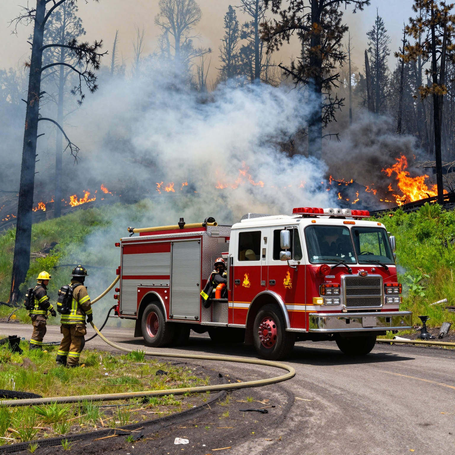 Fire Truck Battling Wildfire