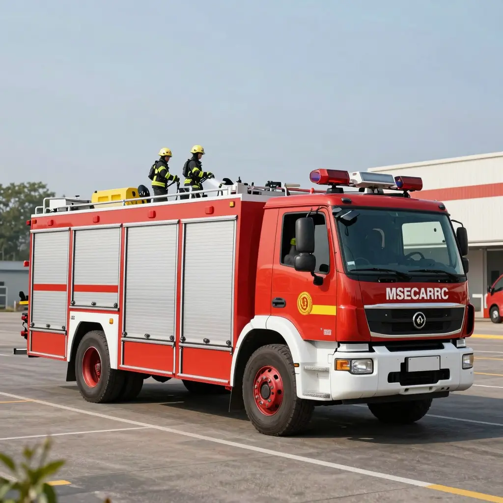 A modern aerial fire truck equipped with advanced technology