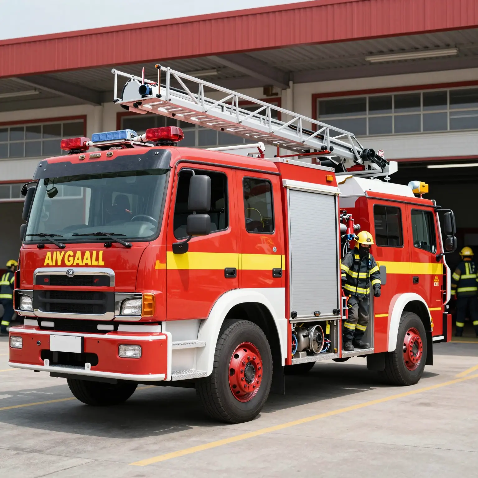 A modern fire truck showcasing its common features