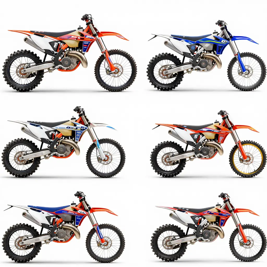 A variety of dirt bike graphics showcasing different designs and colors