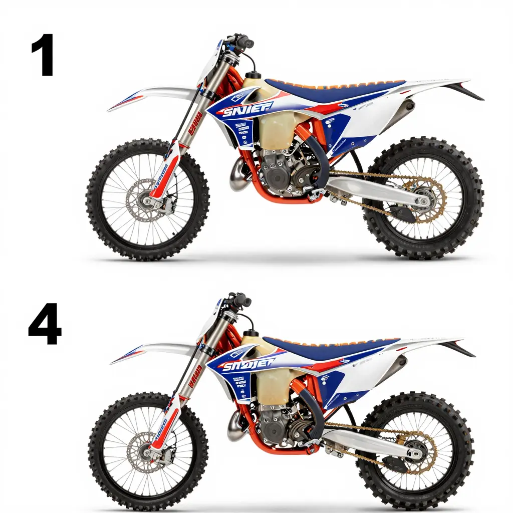 A step-by-step instructional graphic for installing graphics on a dirt bike